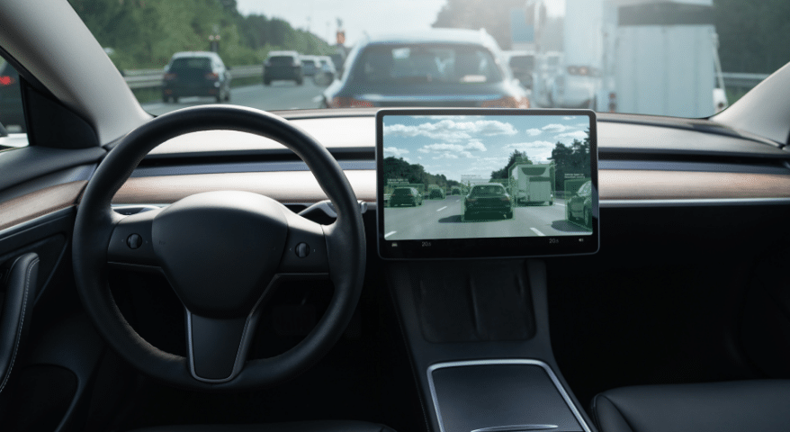 Car dashboard with a touchscreen display for self-driving features