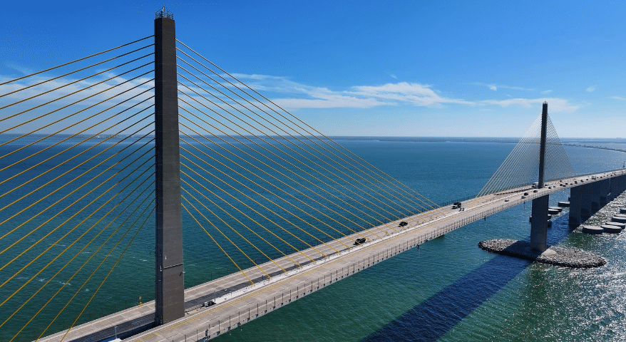 The Sunshine Skyway Bridge stretching across Tampa Bay
