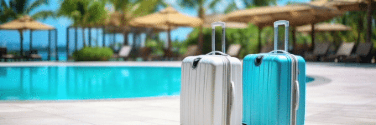 suitcases by the pool