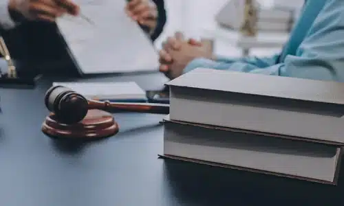 A Carollwood rideshare accident lawyer explains a legal document to a client